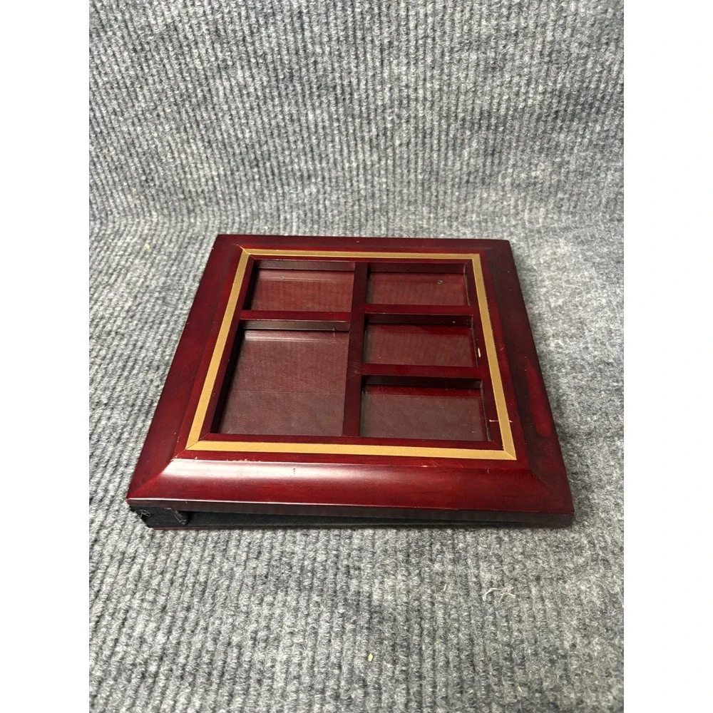 Vintage Bombay Wooden Photo Album Burgundy Gold Trim 5 Collage Cover 4x6